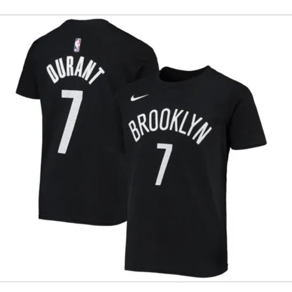 Brooklyn Nets Kevin Durant 7 Nike Boys T-Shirt Black White Crew Cotton L 14/16 - Picture 1 of 1